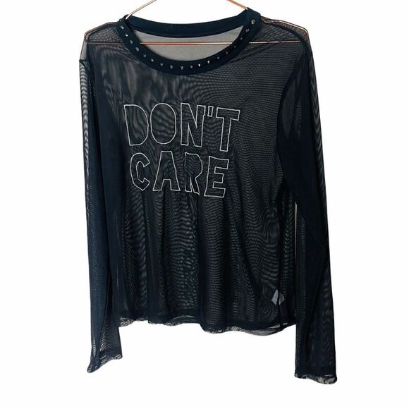 EUC ANGL Festival Black Mesh Graphic Don’t Care Top Medium - Picture 1 of 6